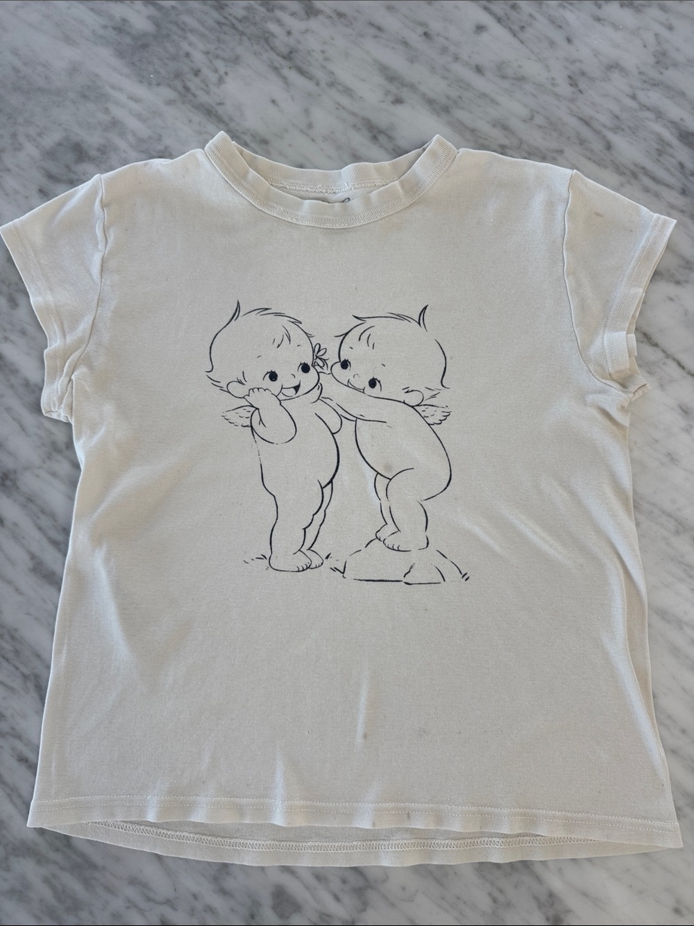 John Galt Brandy Melville Cream Graphic Tee with Cherub Print. OS.